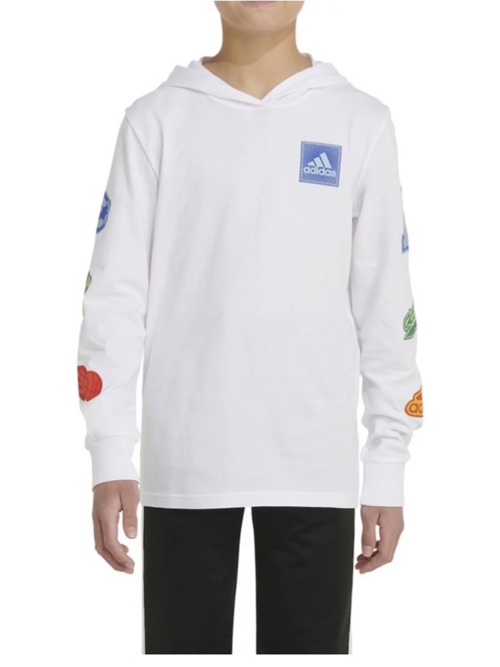 adidas White Kids Hoodie with Colorful Sleeve Patches (new)